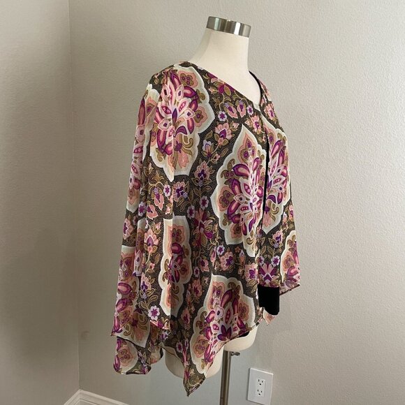 JM Collection Womens Plus 1X Top Poncho Overlay with Attached Tank Top Blouse - Picture 4 of 14